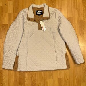 Lands' End Quilted Jacket  Women's L/T 14-16 Beige Quilted Pullover Zip